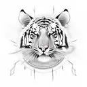 Create a dotwork tattoo depicting a tiger leaping through a lightning storm tattoo design idea