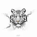 Create a dotwork tattoo depicting a tiger leaping through a lightning storm tattoo design idea
