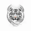 Create a dotwork tattoo depicting a tiger leaping through a lightning storm tattoo design idea