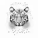 Create a dotwork tattoo depicting a tiger leaping through a lightning storm tattoo design idea