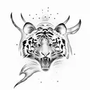 Create a dotwork tattoo depicting a tiger leaping through a lightning storm tattoo design idea