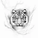 Create a dotwork tattoo depicting a tiger leaping through a lightning storm tattoo design idea