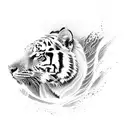 Create a dotwork tattoo depicting a tiger leaping through a lightning storm tattoo design idea