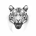 Create a dotwork tattoo depicting a tiger leaping through a lightning storm tattoo design idea