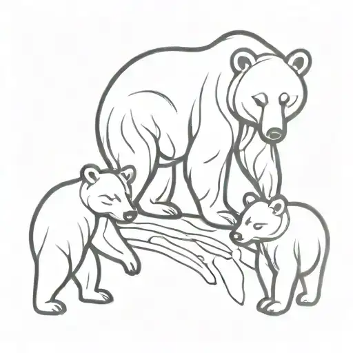 Momma bear and two cubs, line art tattoo design idea