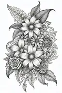 daisy, rose, daffodil, lace like patterns tattoo design idea