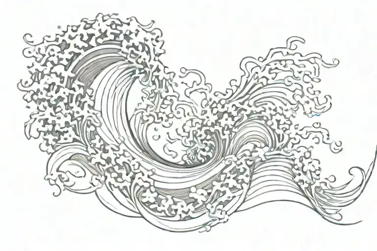 wave and seaweed line tattoo tattoo design idea