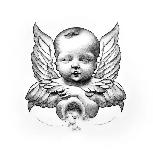 baby cherub profile tattoo design idea