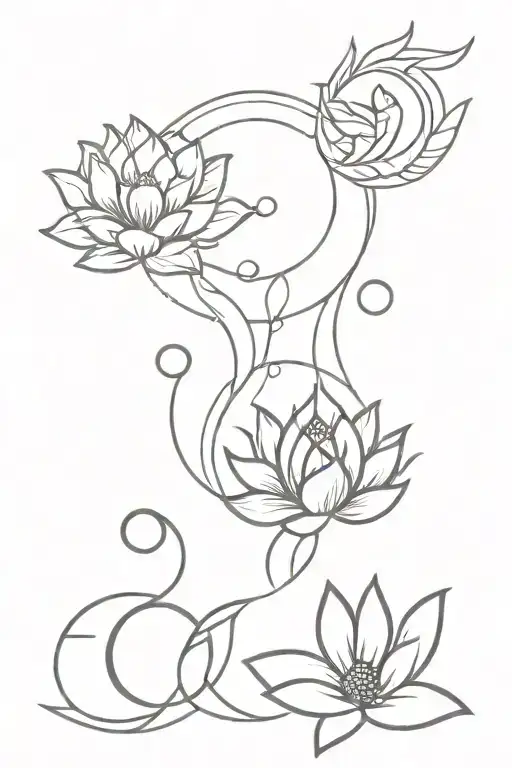 phases of the moon connected with a lotus flower and a phoenix comes out of the flower tattoo design idea