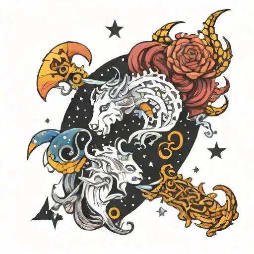 Puzzles Piece combing Capricorn and Leo constellation tattoo design idea