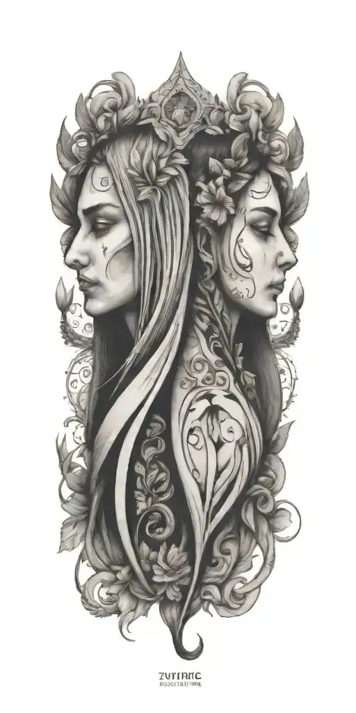 couples tatoo representing two sides tattoo design idea