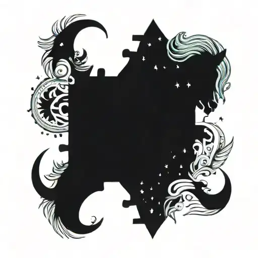Puzzles Piece combing Capricorn and Leo constellation tattoo design idea