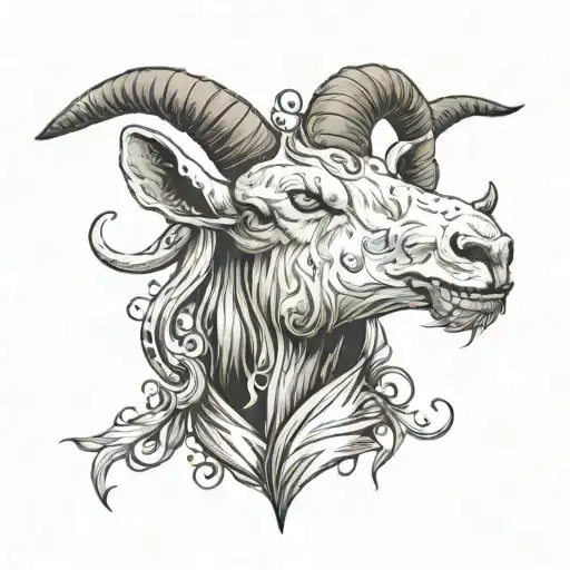 666 SuREAL GOAT head imbeded with the scroll   tattoo design idea