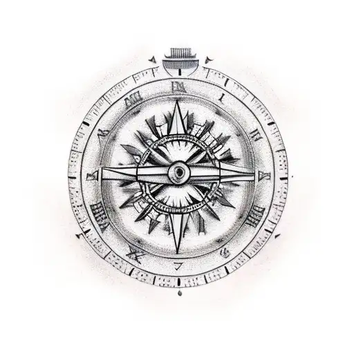 clock and rose and compass  tattoo design idea