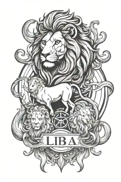 lion and aries and capricorn and libra zodiac sign tattoo design idea
