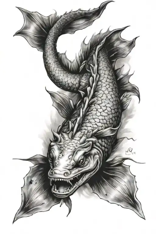 Carpfishing y dragón chino tattoo design idea
