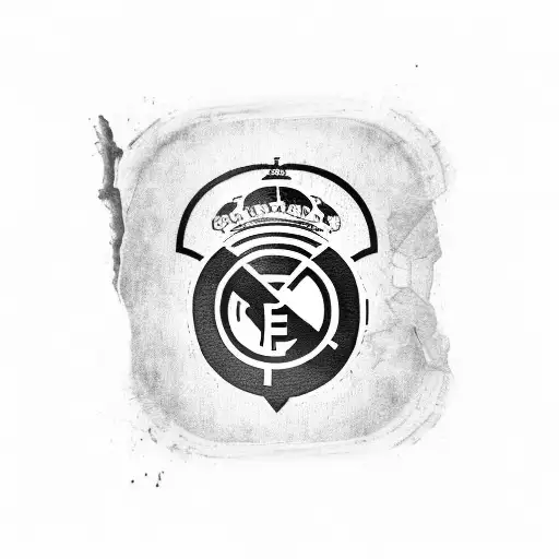 A blackwork tattoo of a football field with the client's favorite Real Madrid player scoring a goal tattoo design idea