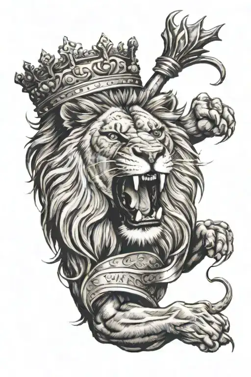 Angry lion with a crown on his head that reads "Take Control Take Over" tattoo design idea