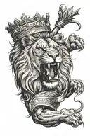 Angry lion with a crown on his head that reads "Take Control Take Over" tattoo design idea