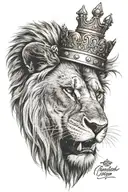 Angry lion with a crown on his head that reads "Take Control Take Over" tattoo design idea