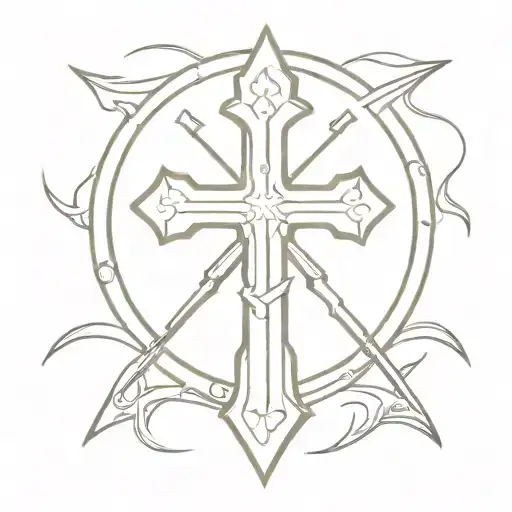religious cross. protector sword made tattoo design idea