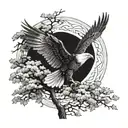 A majestic eagle soaring through a mystical oak tree forest tattoo design idea