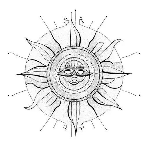 A row of sun, mountain, waves and wind tattoo design idea