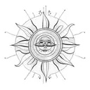 A row of sun, mountain, waves and wind tattoo design idea