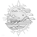 A row of sun, mountain, waves and wind tattoo design idea