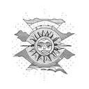 A row of sun, mountain, waves and wind tattoo design idea