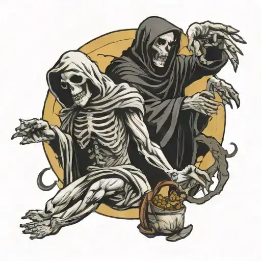 creation of adam with a grim reaper and a angel  tattoo design idea