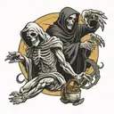 creation of adam with a grim reaper and a angel  tattoo design idea