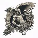 creation of adam with a grim reaper and a angel  tattoo design idea