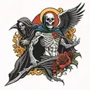 creation of adam with a grim reaper and a angel  tattoo design idea