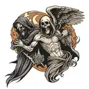 creation of adam with a grim reaper and a angel  tattoo design idea