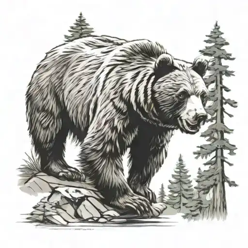 bear waving its paw in the forest tattoo design idea