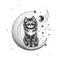 A cat sitting on a crescent moon with a galaxy background tattoo design idea