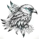 a neat tattoo from the ear to the neck and shoulder on the side in the form of a bird and scattered feathers from it  tattoo design idea