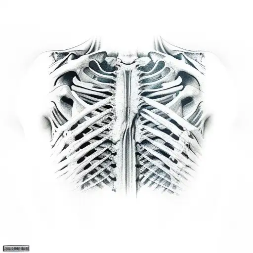 The skeleton of the upper torso of a person, a side view, who prays with his hands folded in his palms raised up Looks a tattoo design idea