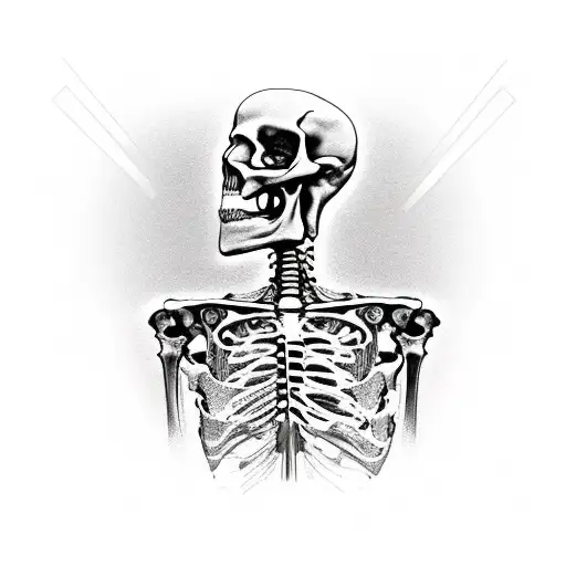 Human torso skeleton side view who prays tattoo design idea