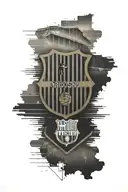 FC Barcelona stadium as background with badge on top with shadowing tattoo design idea