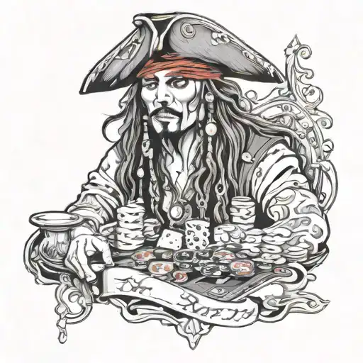 poker and jack sparrow tattoo design idea