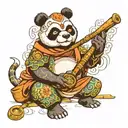 samurai panda smoking pipe tattoo design idea