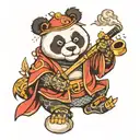 samurai panda smoking pipe tattoo design idea