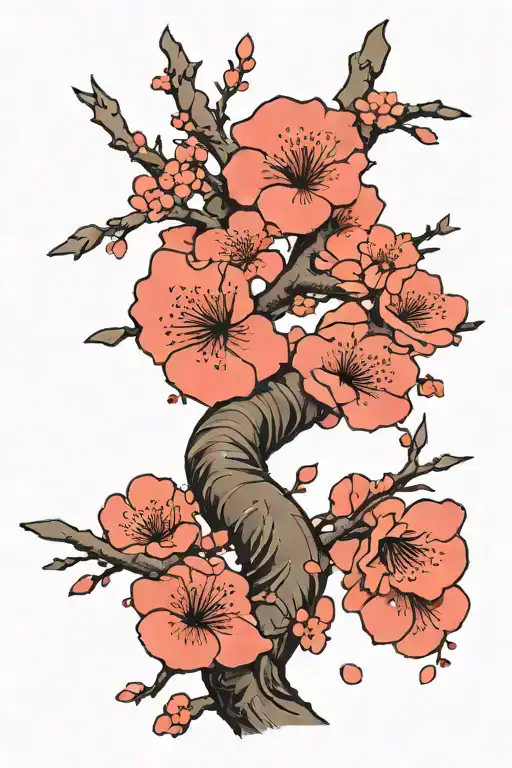 semi colon sakura tree branch tattoo design idea