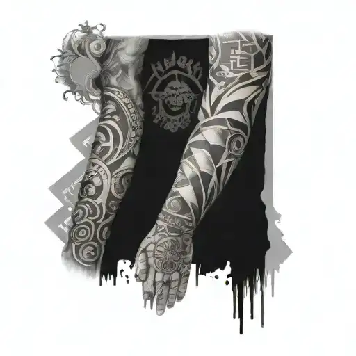 patchwork sleeve tattoo design idea
