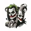 An abstract design combining elements of god and the joker in a black-grey color scheme tattoo design idea