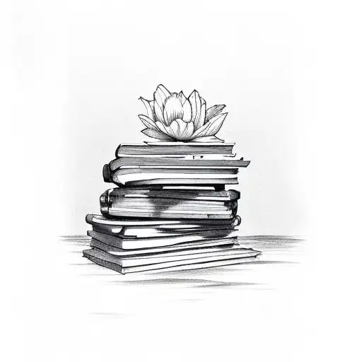 A stack of books with colorful flowers growing out of them, symbolizing the beauty of knowledge tattoo design idea