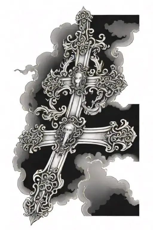 angel cloud christian cross tattoo design idea