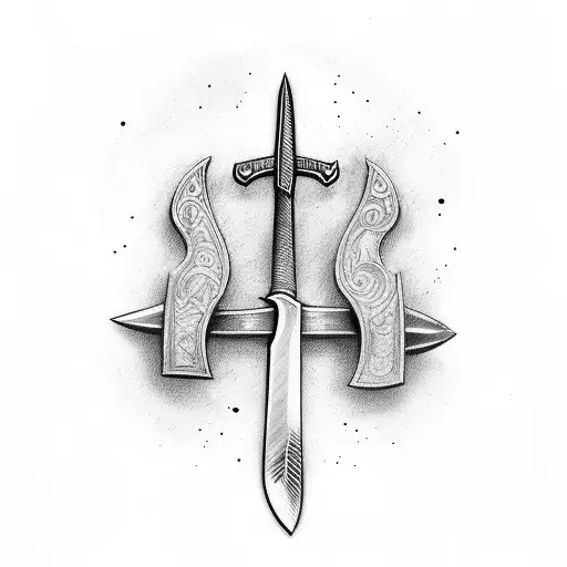 sword crossing an axe tattoo design idea